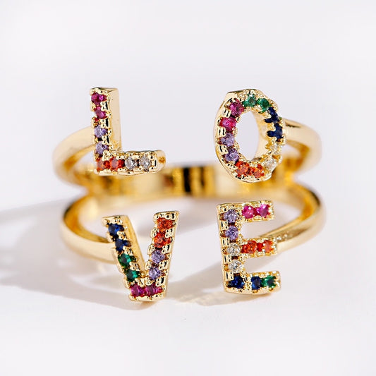 Multi Color Stone Cocktail Ring - Love